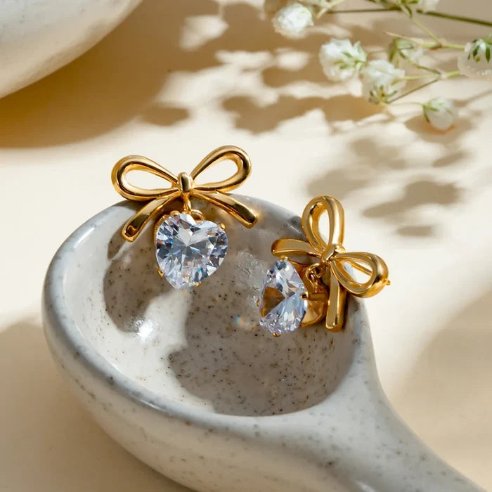 Hearts & Bows Diamond Drop Earrings
