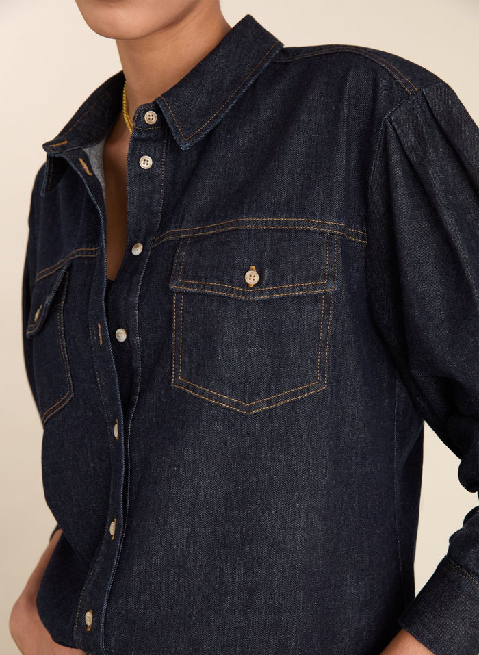 Heather Organic Denim Shirt - Dark Denim Baukjen