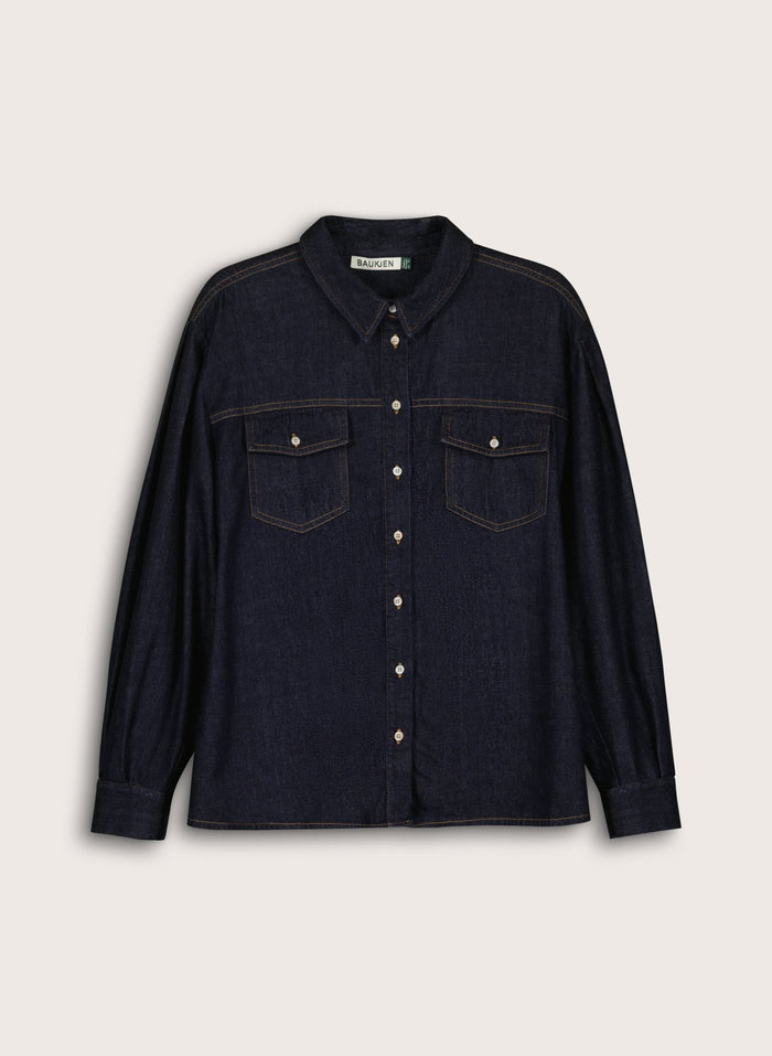 Heather Organic Denim Shirt - Dark Denim Baukjen