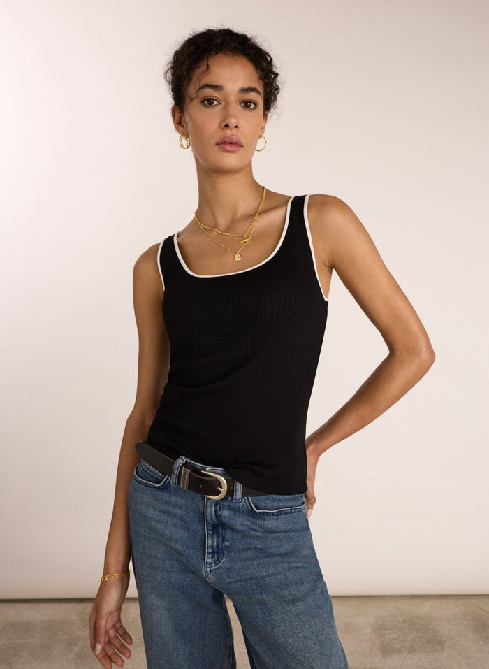 Houston Organic Rib Vest - Caviar Black & Pure White Baukjen