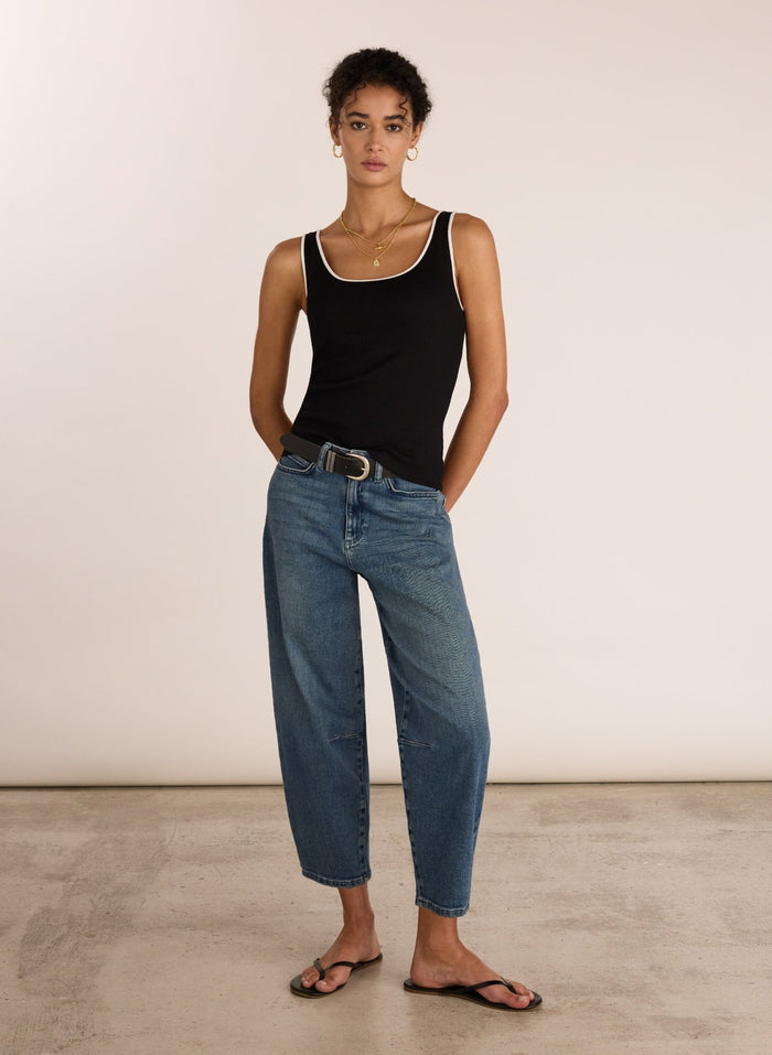 Houston Organic Rib Vest - Caviar Black & Pure White Baukjen