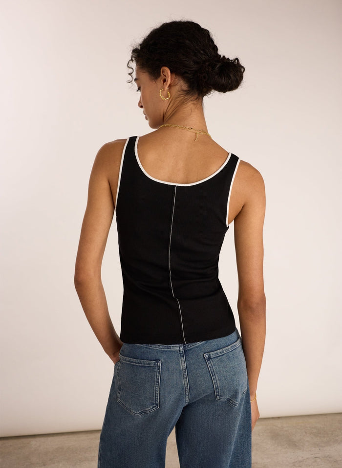 Houston Organic Rib Vest - Caviar Black & Pure White Baukjen