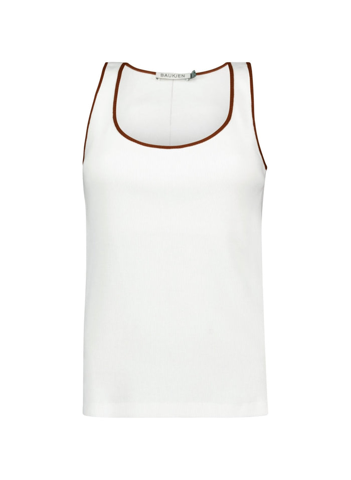 Houston Organic Rib Vest - Pure White & Milk Chocolate Baukjen