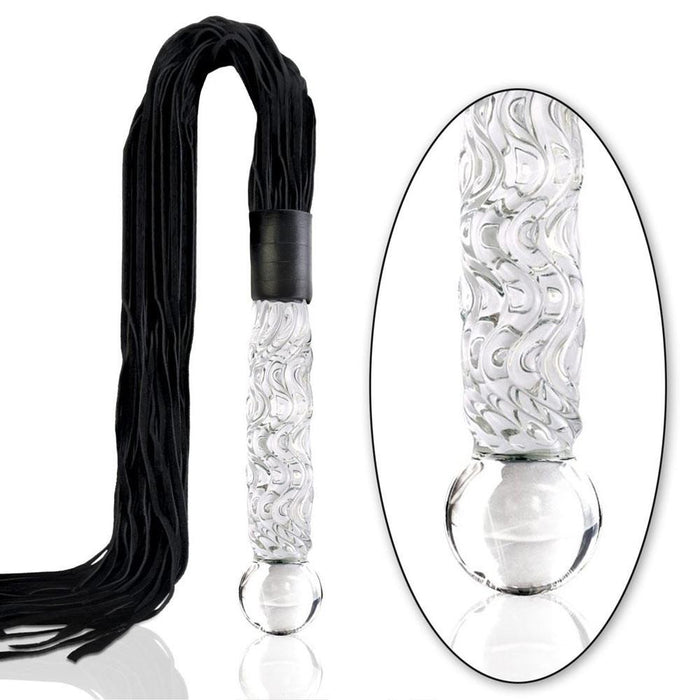 Icicles No 38 'Cat-O-Nine' Leather Whip And Glass Dildo Handle by  Pipedream -
