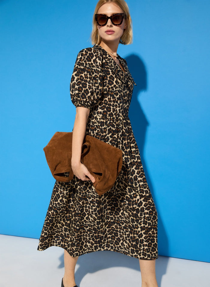 Imogen Organic Cotton Printed Midi Dress - Brown Leopard Baukjen