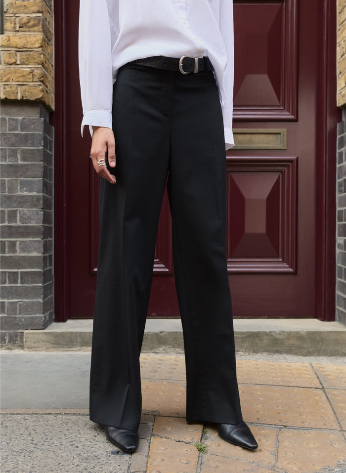 Ione Wool Blend Wide Leg Trousers - Caviar Black Baukjen