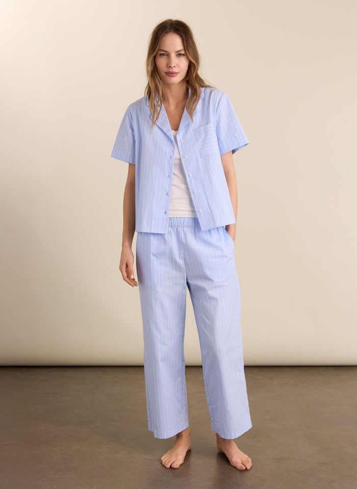 Iva Organic Cotton Stripe Pyjama Trousers - Blue & White Stripe Baukjen