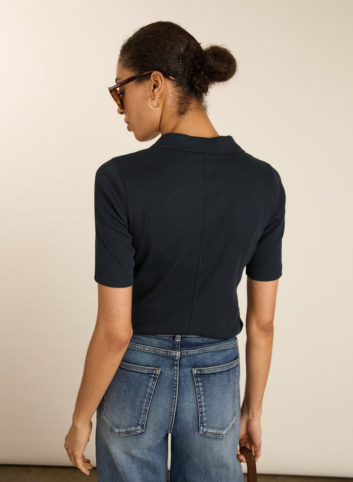 Ivy Organic Rib Zip Collar Top - Classic Navy Baukjen