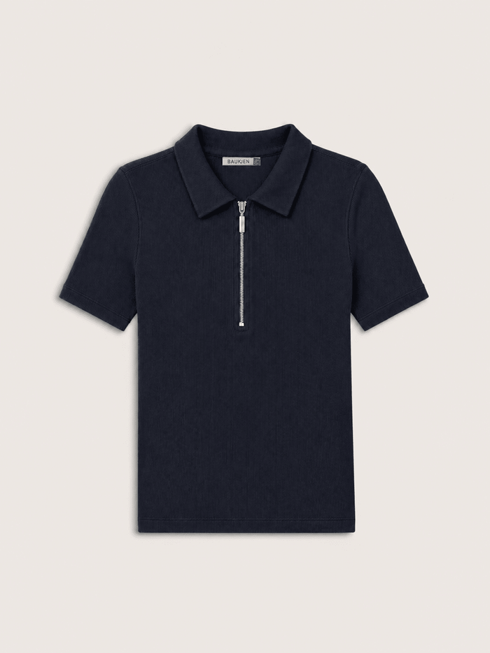 Ivy Organic Rib Zip Collar Top - Classic Navy Baukjen