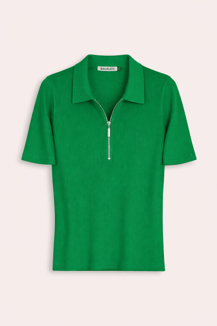 Ivy Organic Rib Zip Collar Top - Bright Emerald Baukjen
