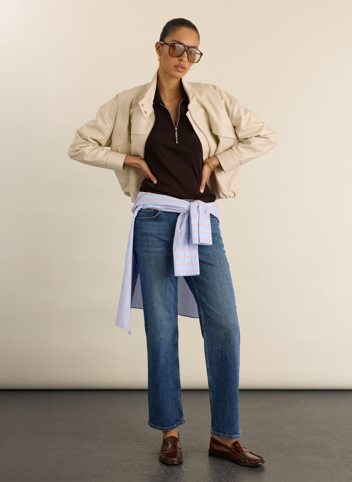 Ivy Ribbed Short-Sleeve Zip Top - Dark Chocolate Baukjen
