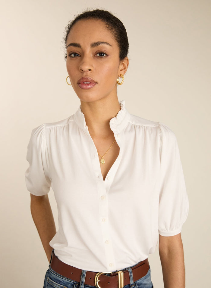 Janey Short Sleeve Blouse - Pure White Baukjen