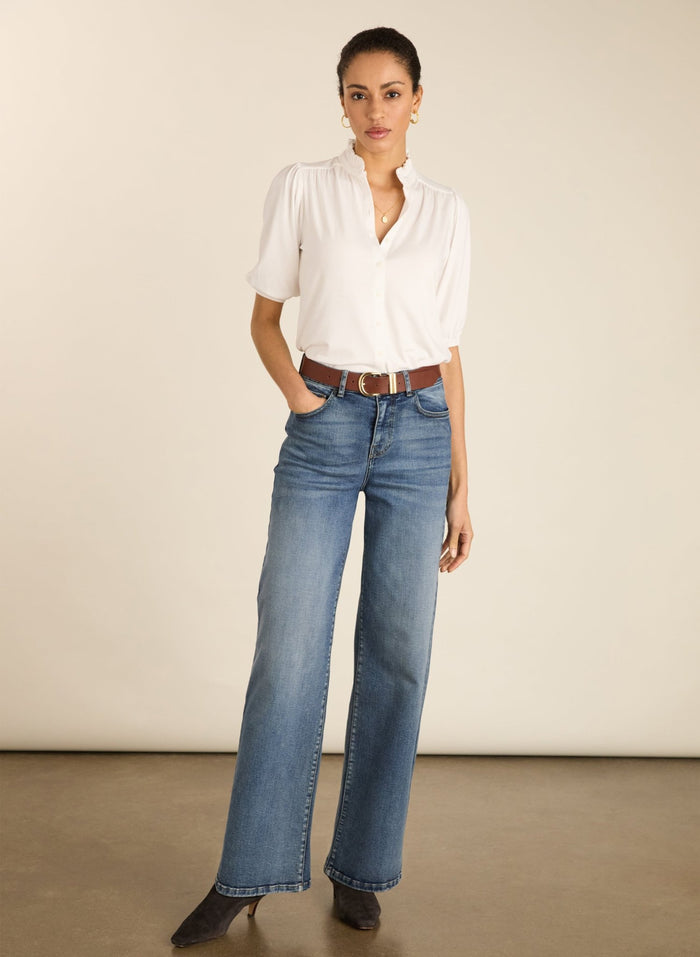 Janey Short Sleeve Blouse - Pure White Baukjen