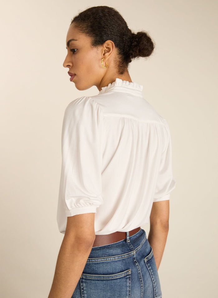 Janey Short Sleeve Blouse - Pure White Baukjen