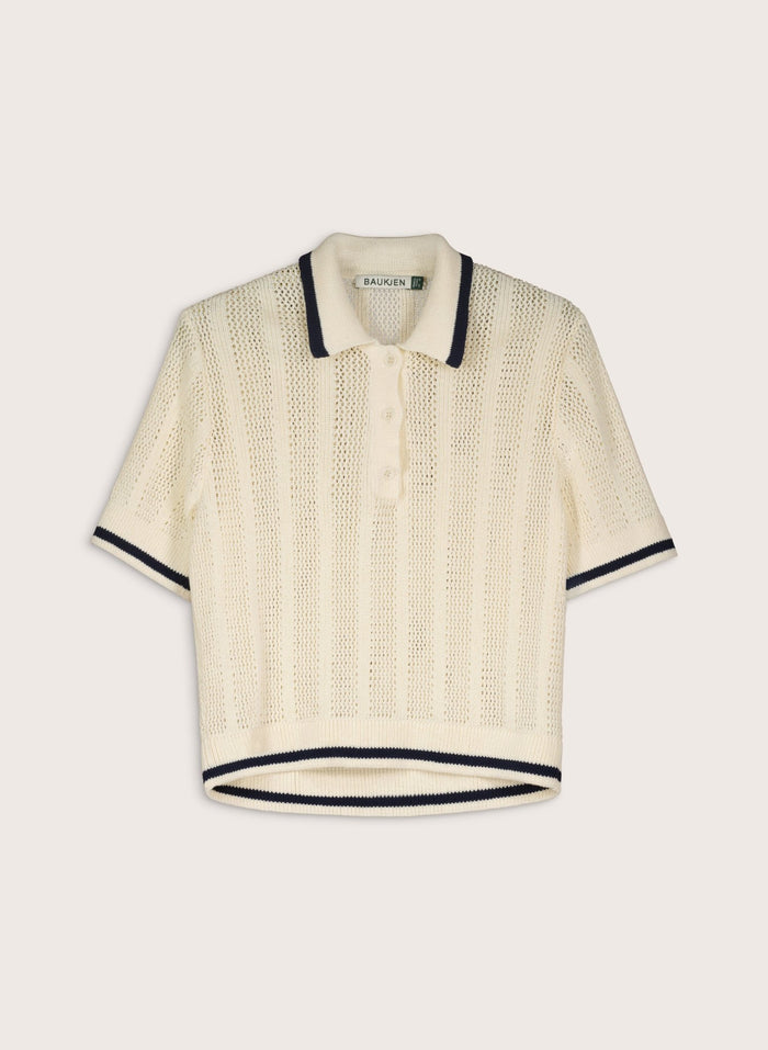 Janice Organic Cotton Knitted Polo Top - Cream Baukjen