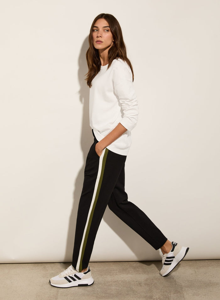 Jay Side Stripe Tapered Trousers - Caviar Black & Olive Baukjen