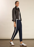 Jay Side Stripe Tapered Trousers - Classic Navy Chocolate & White Baukjen