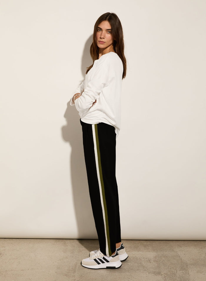 Jay Side Stripe Tapered Trousers - Caviar Black & Olive Baukjen