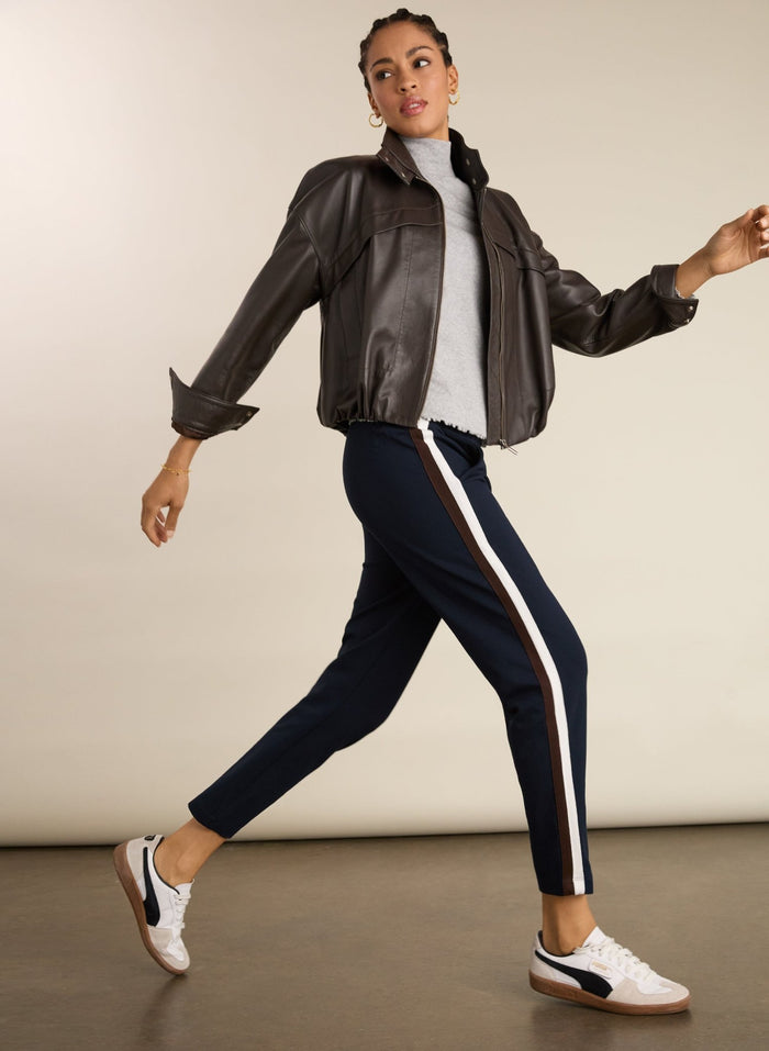 Jay Side Stripe Tapered Trousers - Classic Navy Chocolate & White Baukjen