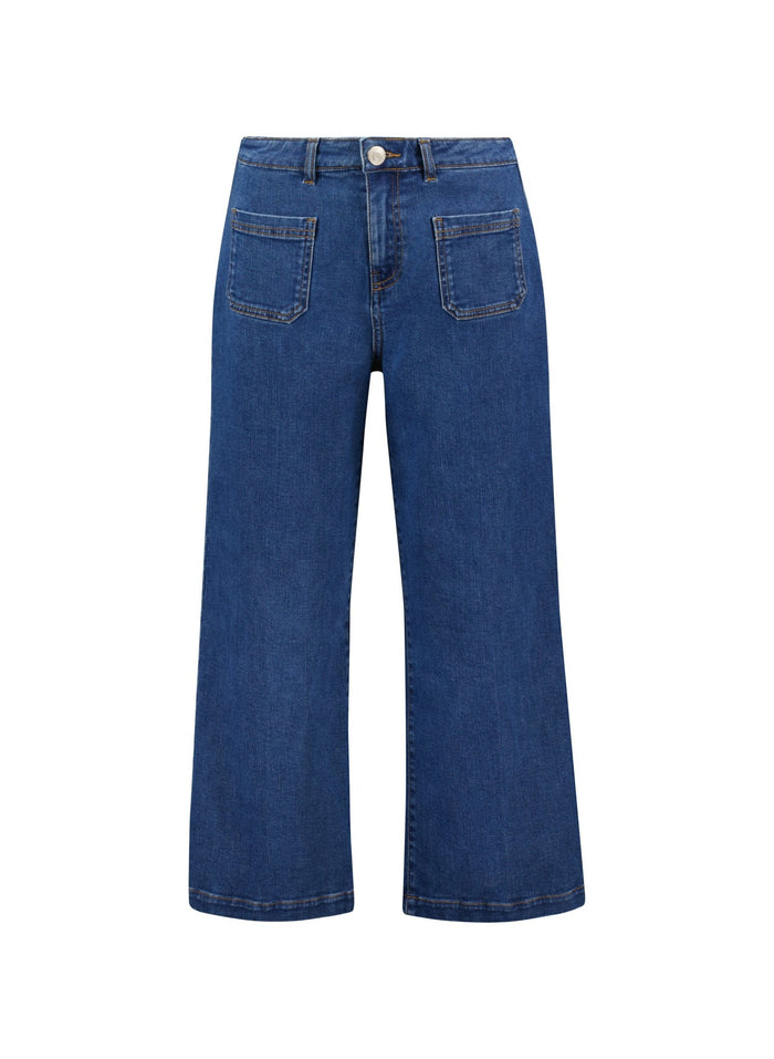Jena Organic Cotton Stretch Wide Crop Jeans - Washed Indigo Baukjen