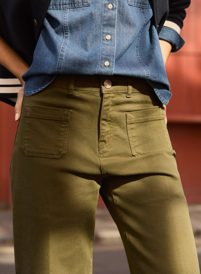 Jena Organic Cotton Stretch Wide Crop Jeans - Dark Olive Baukjen
