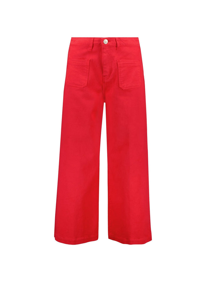 Jena Organic Cotton Stretch Wide Crop Jeans - Crimson Red Baukjen