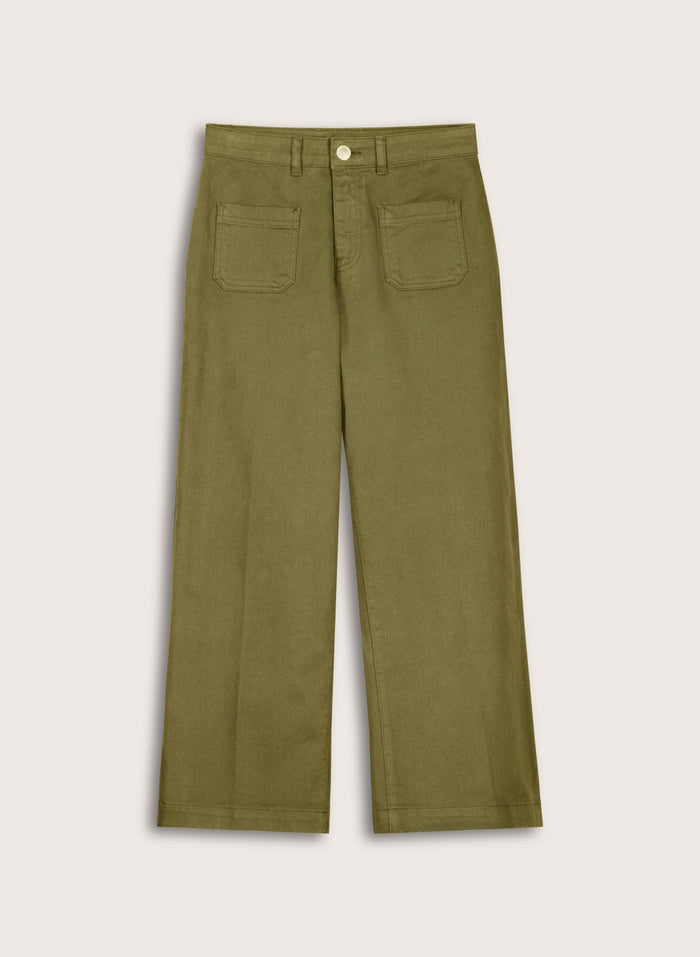 Jena Organic Cotton Stretch Wide Crop Jeans - Dark Olive Baukjen