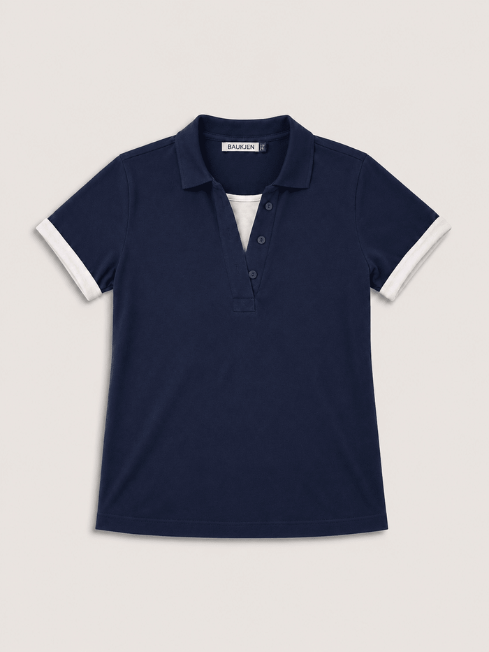 Jess Layered Look Polo Top - Deep Indigo Baukjen