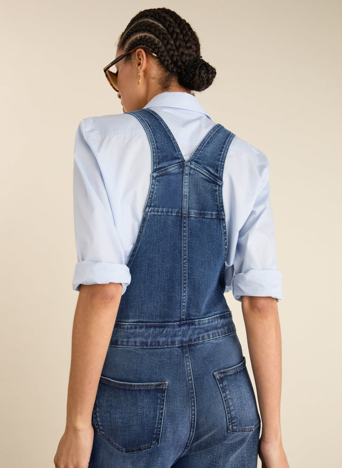 Joanna Organic Cotton Stretch Wide Leg Dungarees - Washed Indigo Baukjen