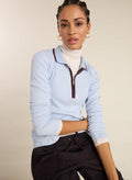 Joely Organic Cotton Rib Zip Collar Top - Ice Blue & Plum Baukjen