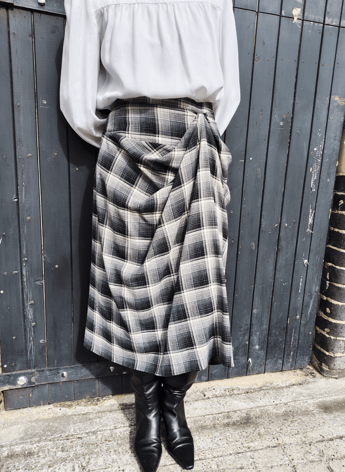 Kaia Check Midi Skirt - Grey Check Baukjen
