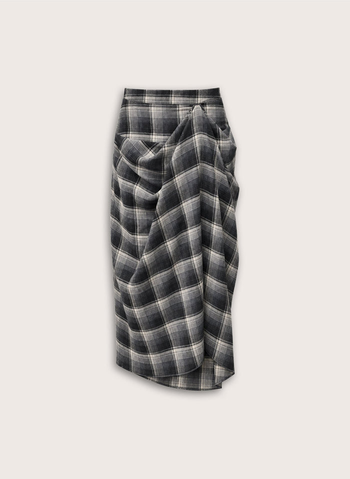 Kaia Check Midi Skirt - Grey Check Baukjen