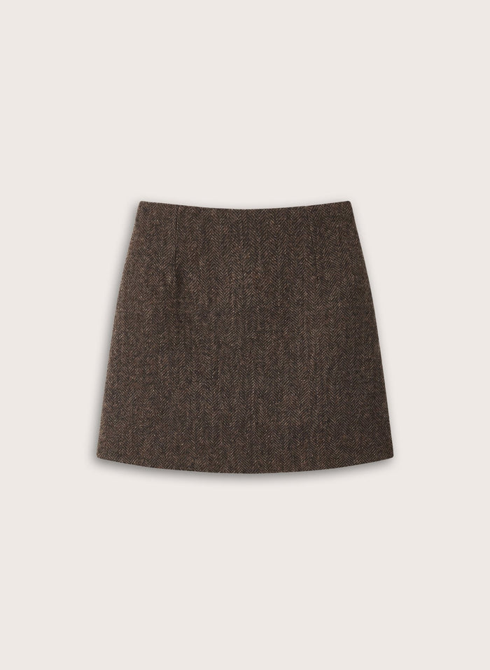 Kali Mini Skirt - Brown & Grey Herringbone Baukjen