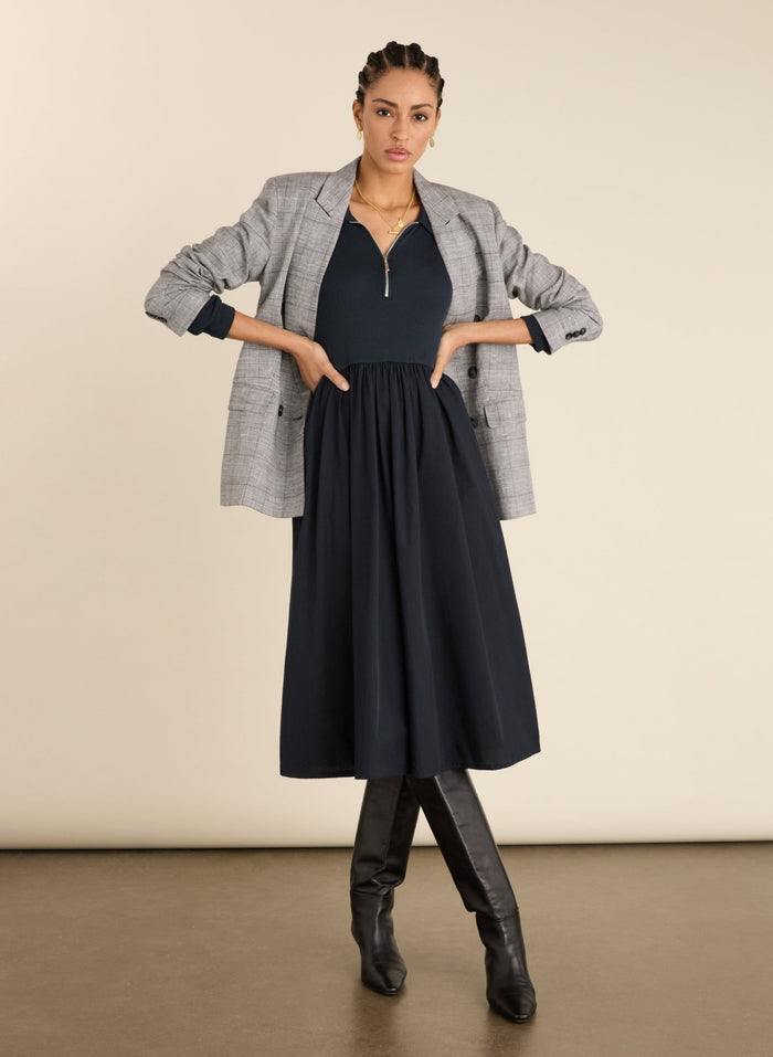 Kate Fabric Mix Zip Collar Dress - Classic Navy Baukjen