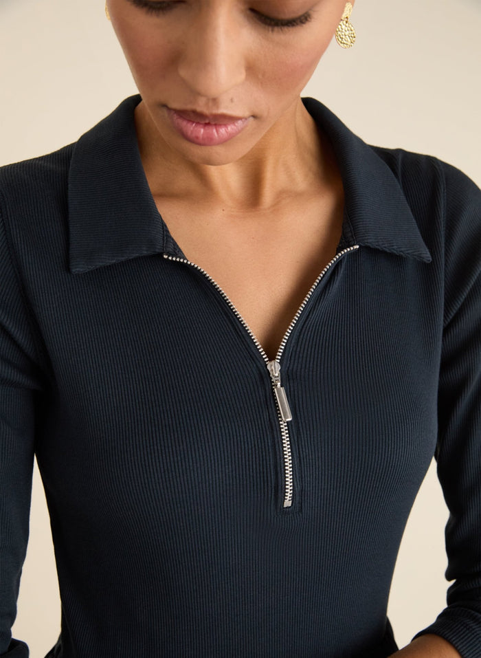 Kate Fabric Mix Zip Collar Dress - Classic Navy Baukjen