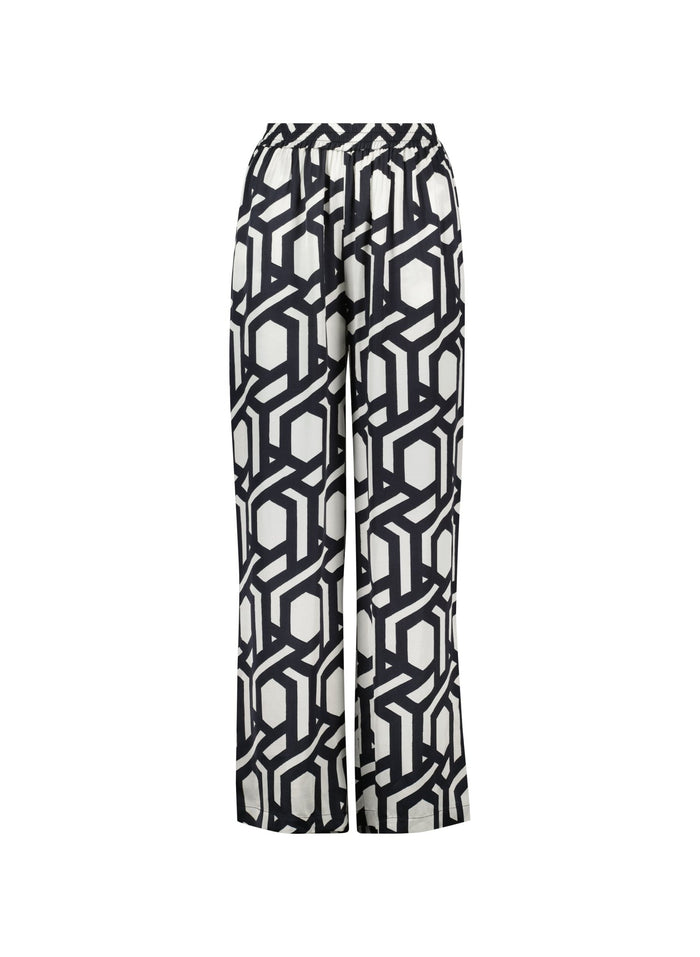 Kay Printed Satin Wide Leg Trousers - Black Geo Baukjen