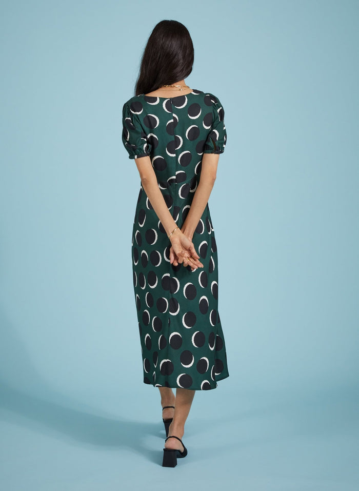 Kaydence Printed Midi Tea Dress with Livaeco - Green Shadow Spot Baukjen