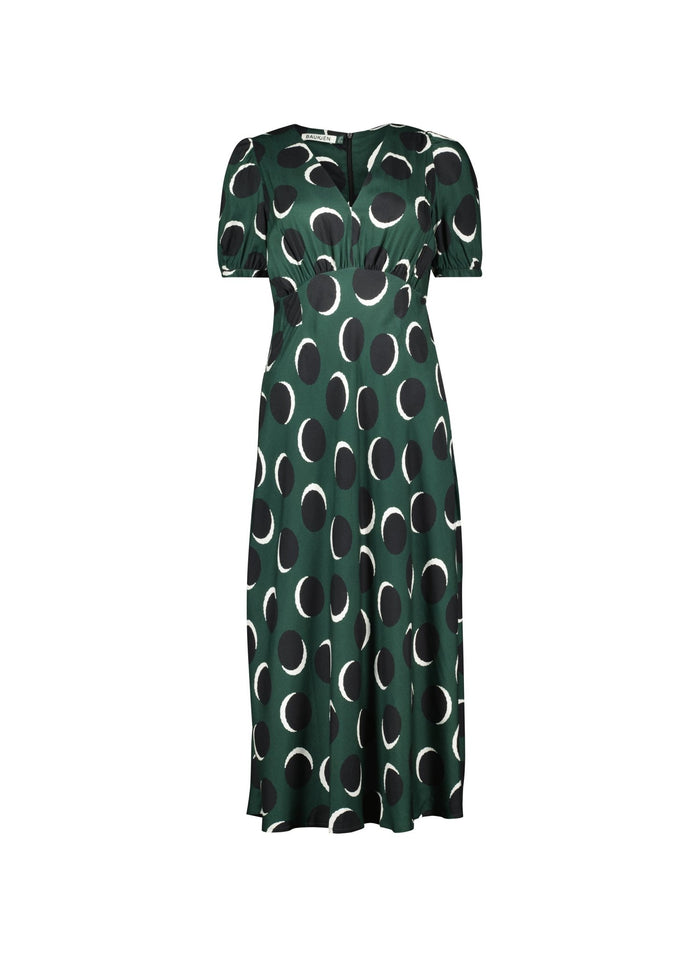 Kaydence Printed Midi Tea Dress with Livaeco - Green Shadow Spot Baukjen