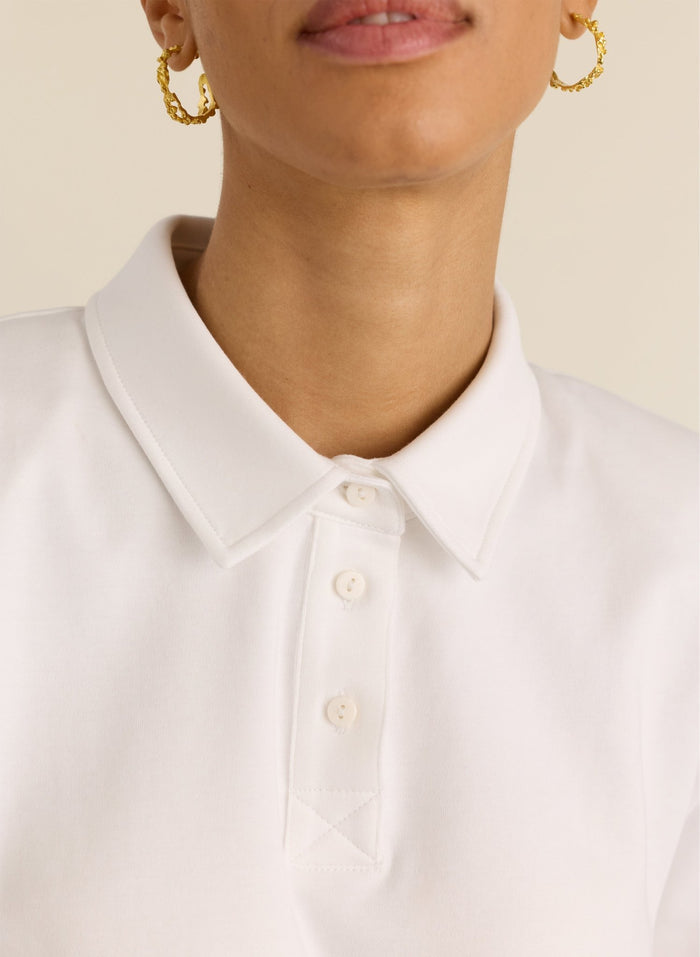 Kayla Strong Shoulder Polo Top - White Baukjen