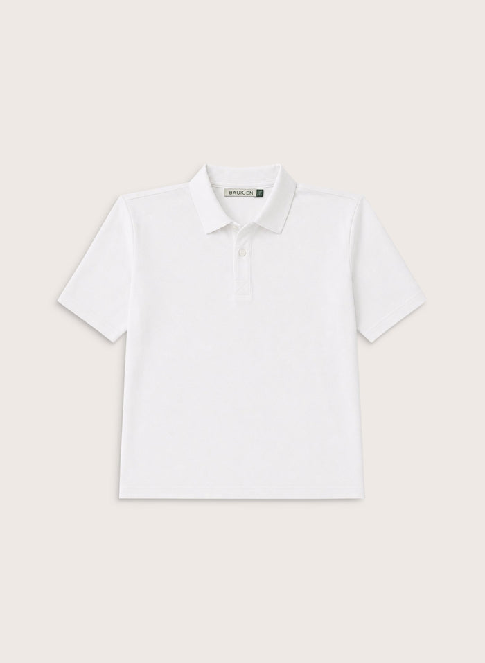 Kayla Strong Shoulder Polo Top - White Baukjen