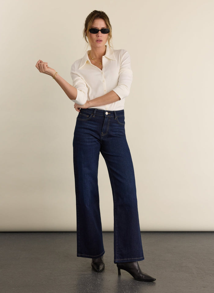 Kelly Ribbed Button-Down Top - Cream Baukjen