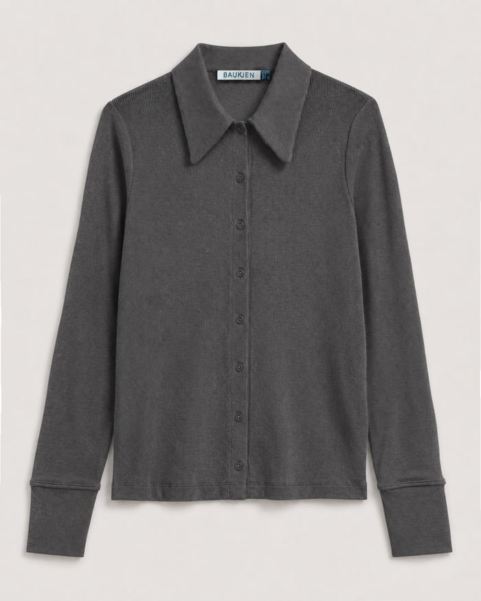 Kelly Ribbed Button-Down Top