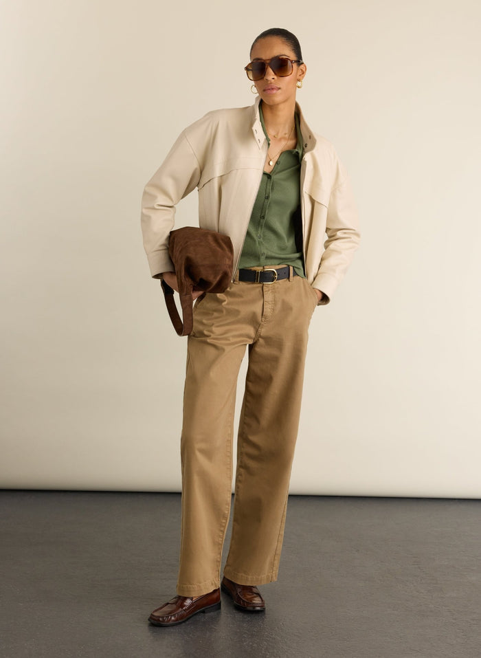 Kelly Ribbed Button-Down Top - Light Khaki Baukjen