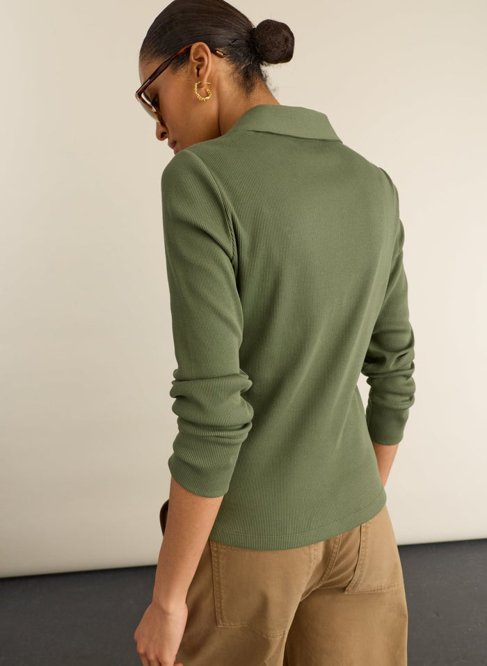 Kelly Ribbed Button-Down Top - Light Khaki Baukjen