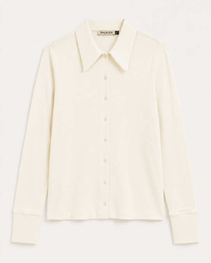 Kelly Ribbed Button-Down Top - Cream Baukjen