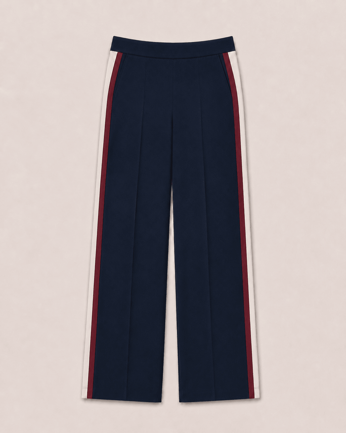 Kerry Side Stripe Trousers - Navy, Cream & Burgundy Stripe Baukjen