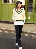 Kertinker Wool Blend Cricket Jumper - Cream and Forest Green Baukjen