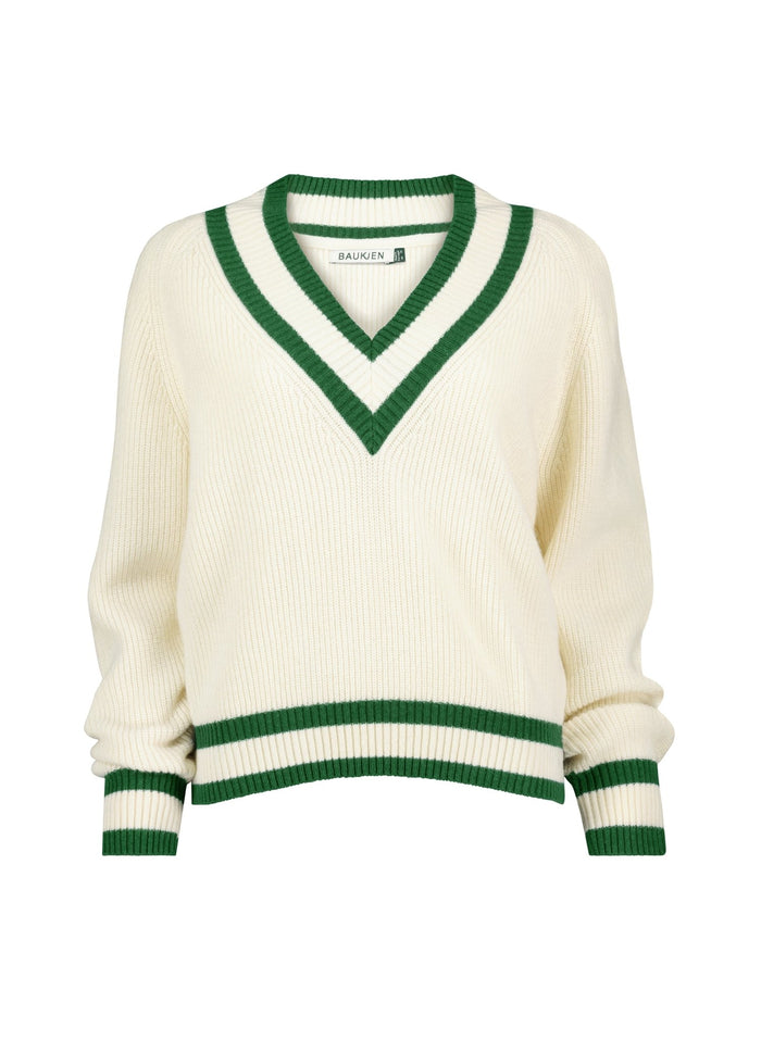 Kertinker Wool Blend Cricket Jumper - Cream and Forest Green Baukjen