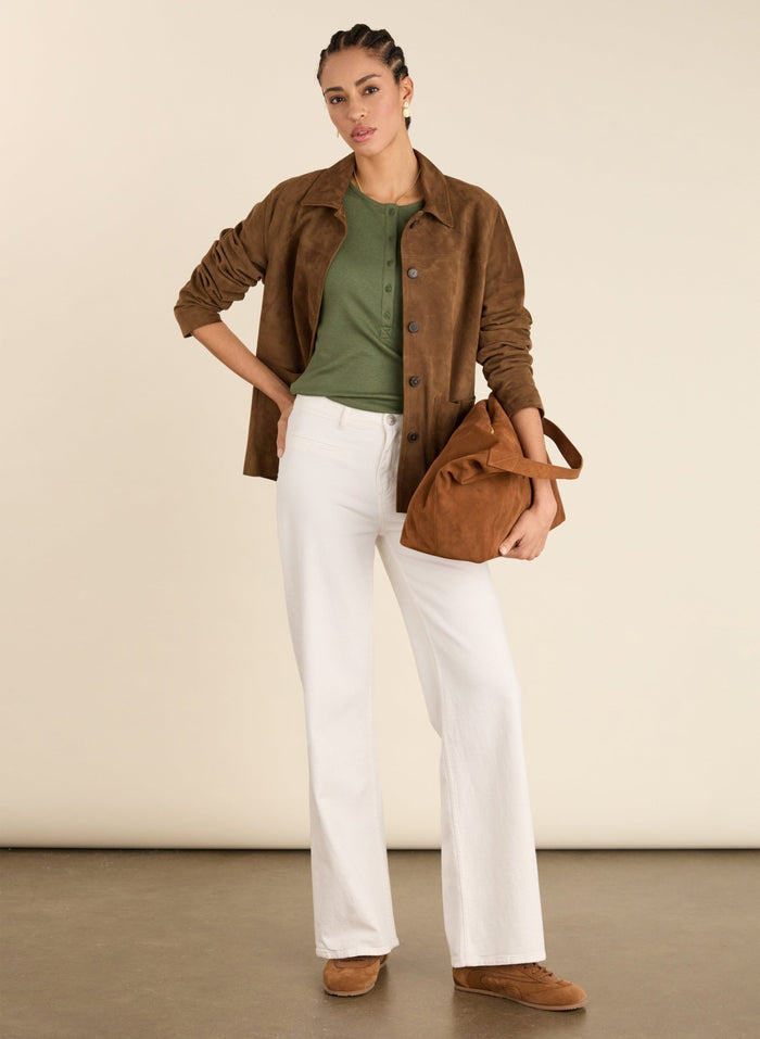 Kikki Cap Sleeve Henley Top - Light Khaki Baukjen