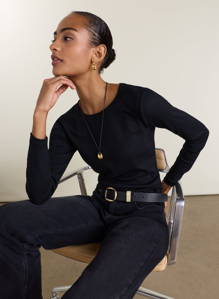 Kim Straight Leg Mid Rise Jeans - Washed Black Baukjen